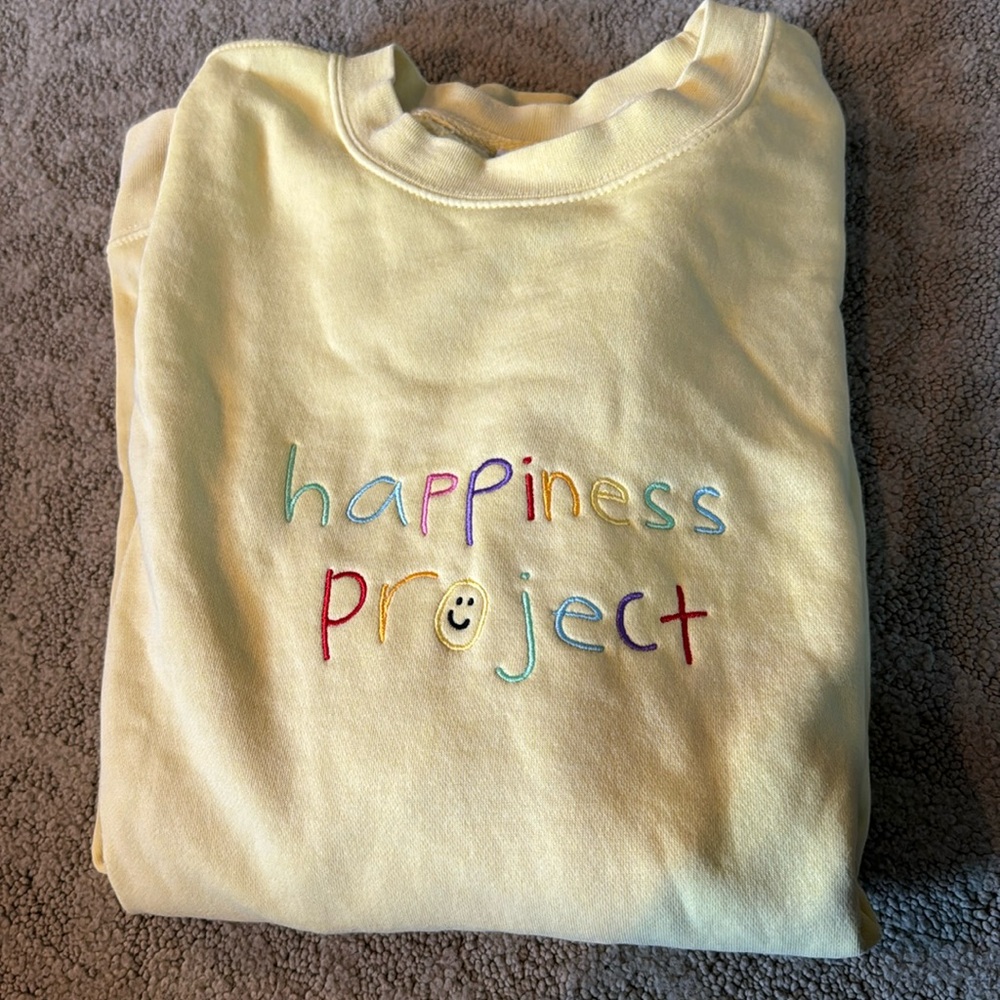 Happiness Project bright yellow crewneck